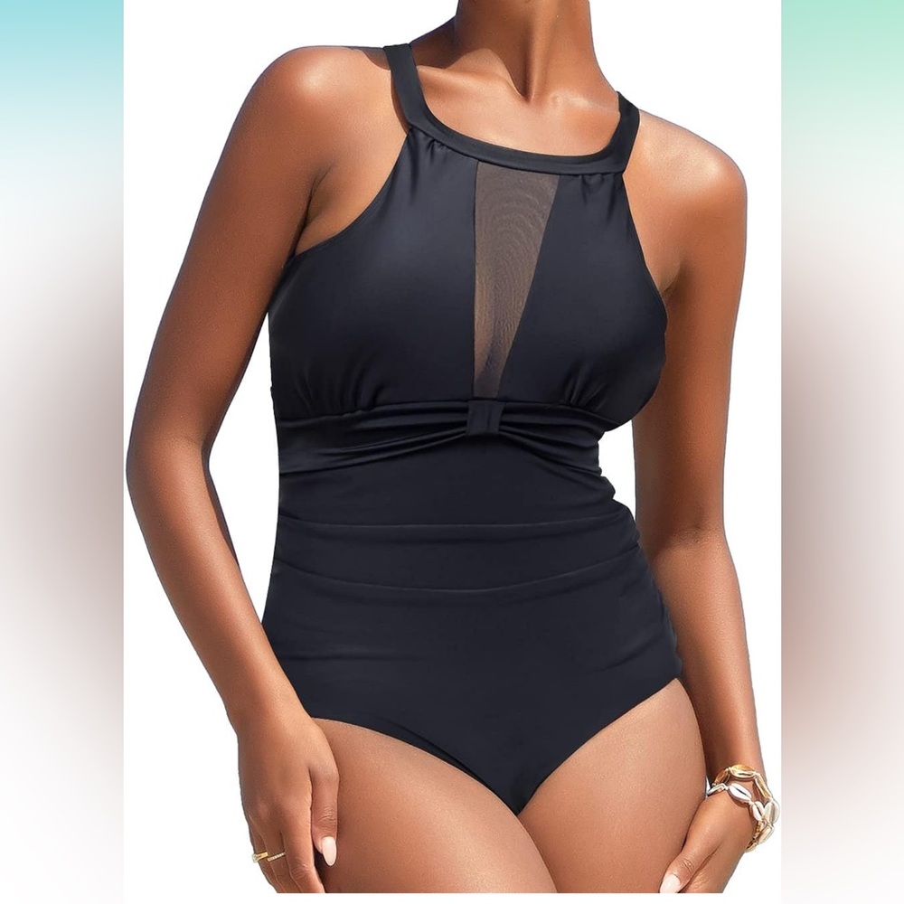 One Piece Swimsuit black size XXL. Tummy control. High neck.